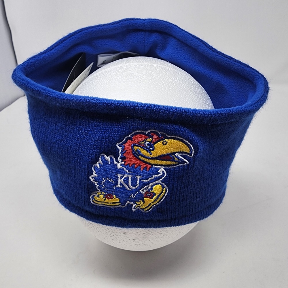 Adidas Kansas Jayhawks Earband OSFM KU Mascot Fleece Lined Knit Royal Blue New